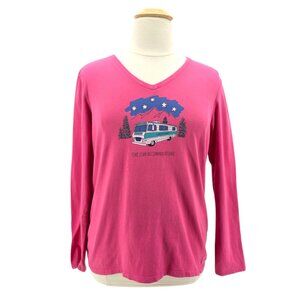 Life Is Good Womens XL Top Crusher Tee Five Star Accommodations RV Camping Pink
